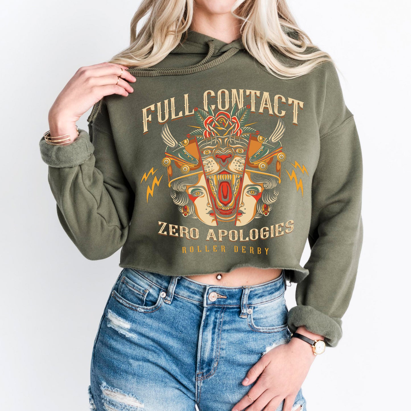 Zero Apologies Crop Roller Derby Hoodie Sweatshirt