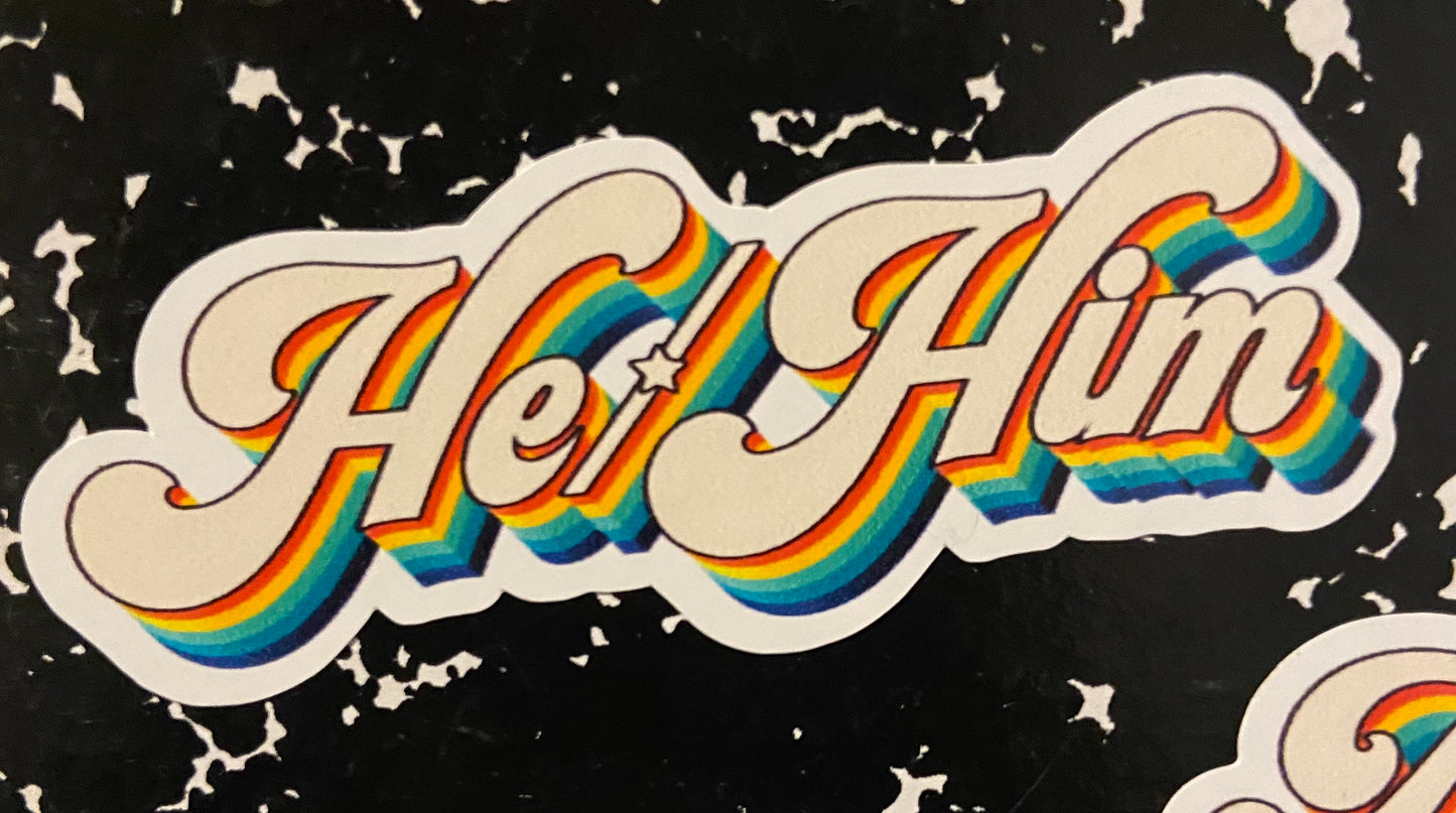 Retro Rainbow Pronoun Stickers