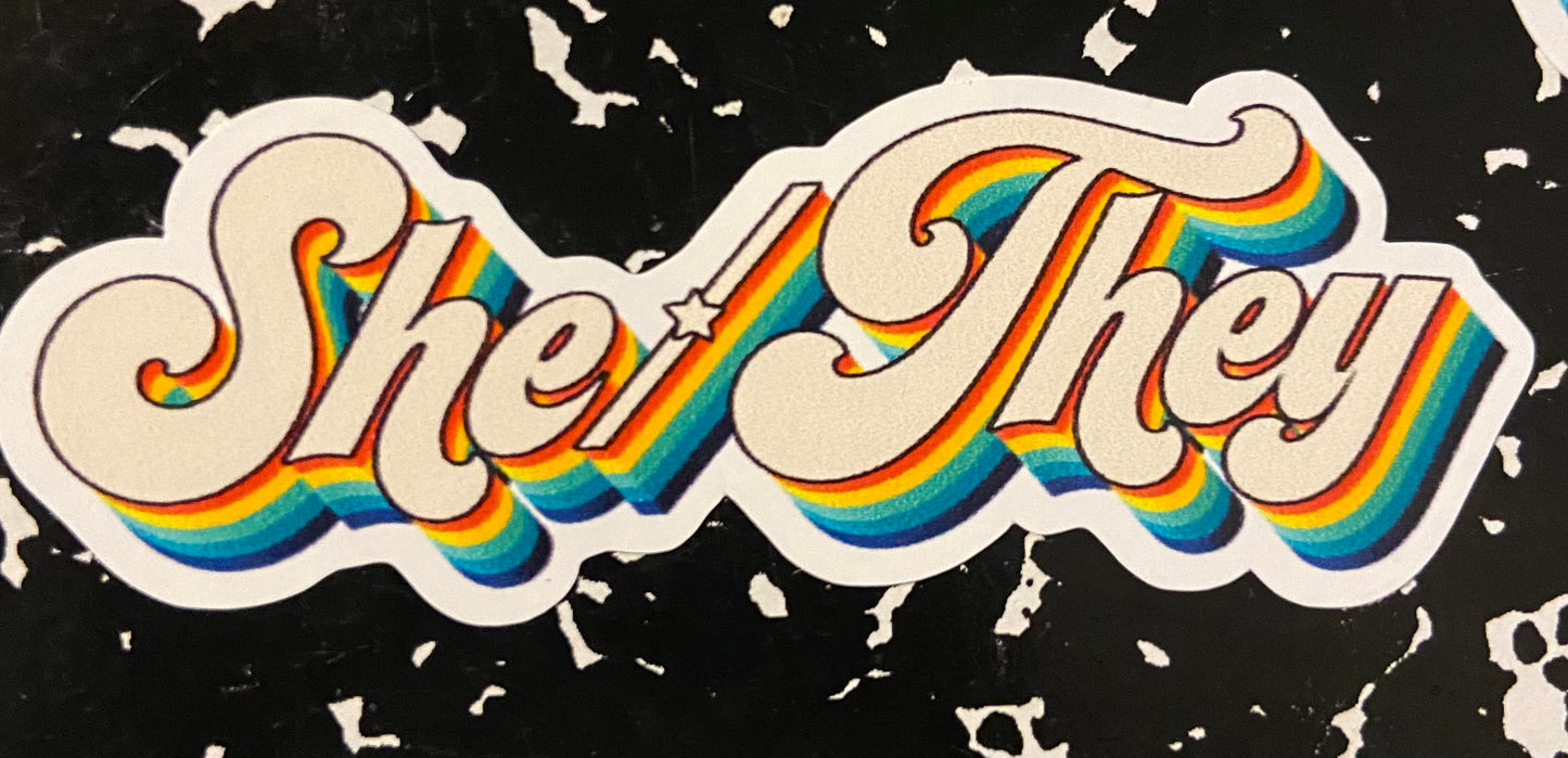 Retro Rainbow Pronoun Stickers