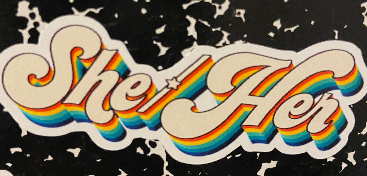 Retro Rainbow Pronoun Stickers
