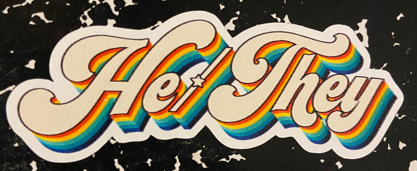 Retro Rainbow Pronoun Stickers