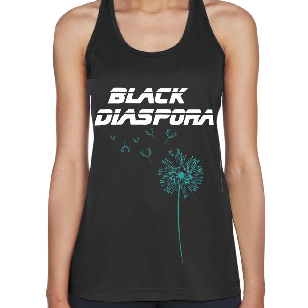 Black Diaspora Ladies Racerback Performance Tank Top Black