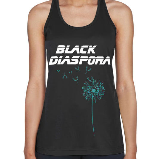 Black Diaspora Ladies Racerback Performance Tank Top Black