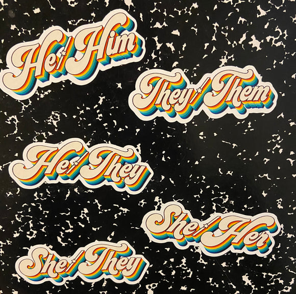 Retro Rainbow Pronoun Stickers