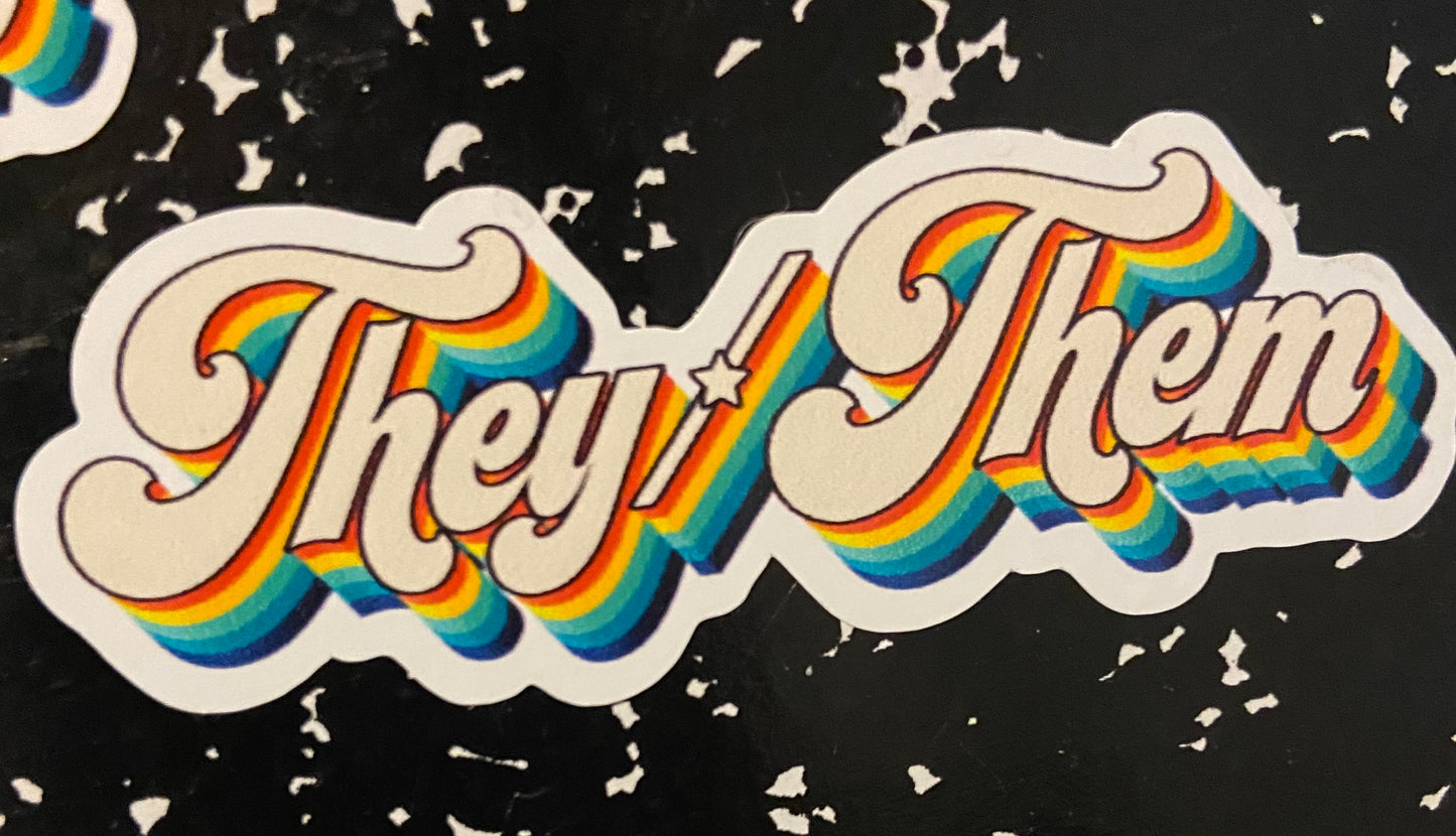 Retro Rainbow Pronoun Stickers
